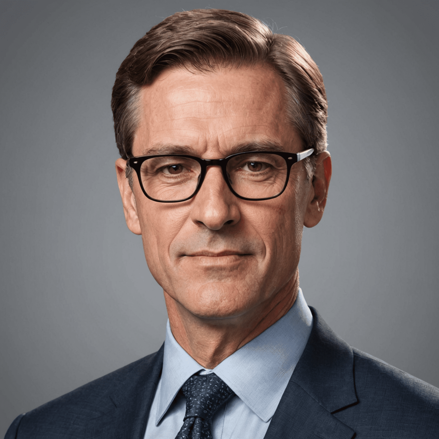 Headshot of John Smith, a middle-aged man with short brown hair and glasses, wearing a suit and tie